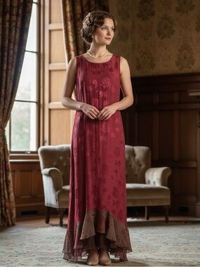 Spencer Alexis Burgundy Floral Chiffon Lace Maxi Dress Medium Y2K Fairy